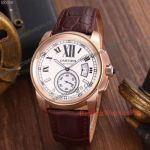 Replica Cartier Calibre De Watches- White Dial Brown Leather 